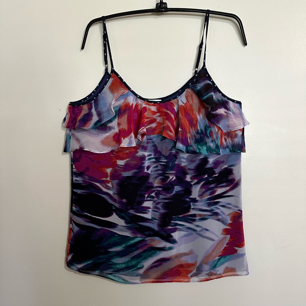 Calvin Klein Multi-Color Print Top w/ Contrast Polka-Dot Spaghetti Straps Size M